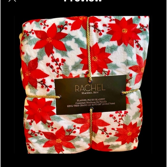 🎄Gorgeous King Sized Poinsettia Plush Blanket 🎄Rich vibrant colors! NWT - Picture 4 of 11